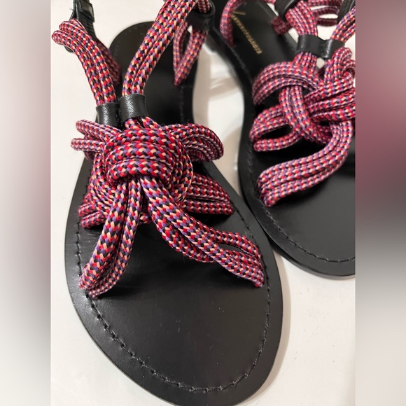 Anthropologie Gladiator Rope Flats Sandals Multi Red Suede Boho Tassels US 6 /36 - Picture 7 of 7